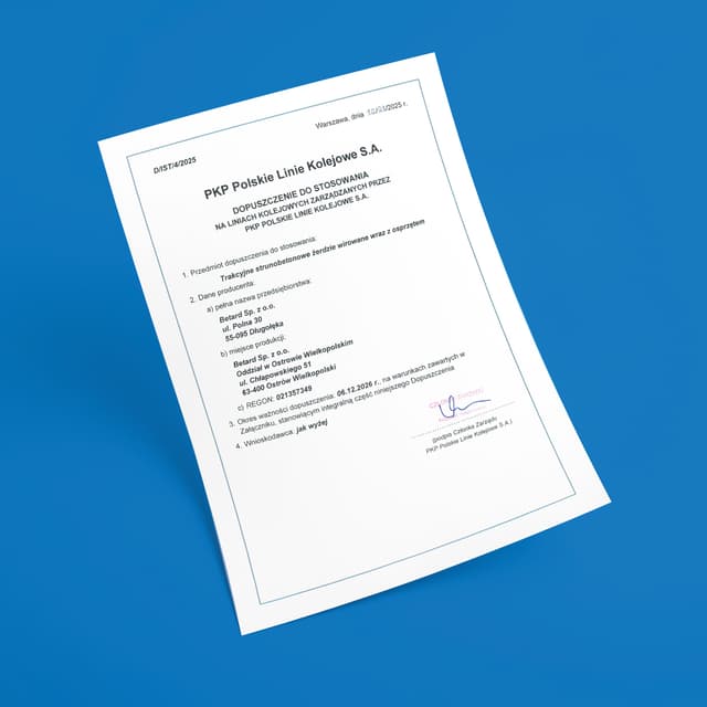 Dopuszczenie Betard do stosowania żerdzi na liniach kolejowych - miniatura